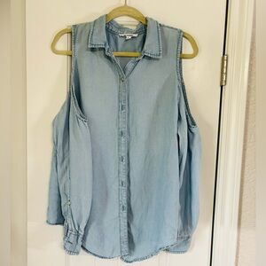 Denim cold shoulder button down